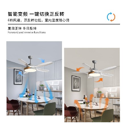 北歐變頻吸頂風(fēng)扇燈大風(fēng)力家用客廳餐廳吊扇燈靜音智能電扇燈工廠