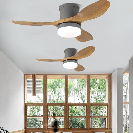 北歐變頻led風扇燈仿木紋葉客廳餐廳電扇臥室吸頂燈扇一體吊扇燈
