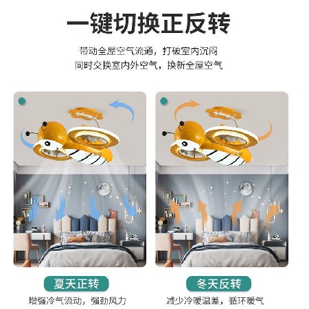 馬卡龍兒童風(fēng)扇燈幼兒園飛機(jī)吊扇燈臥室餐廳書房電扇燈變頻風(fēng)扇燈