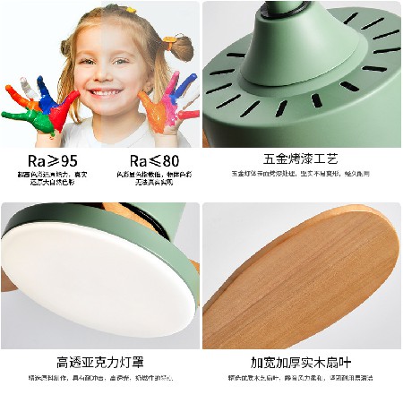 變頻家用小風(fēng)扇燈客廳臥室兒童房吊扇燈餐廳實木電風(fēng)扇燈中山工廠