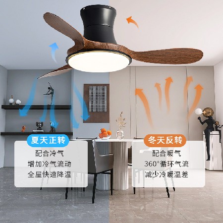 北歐吊扇燈餐廳簡(jiǎn)約變頻智能風(fēng)扇燈客廳現(xiàn)代家用臥室木紋葉電扇燈