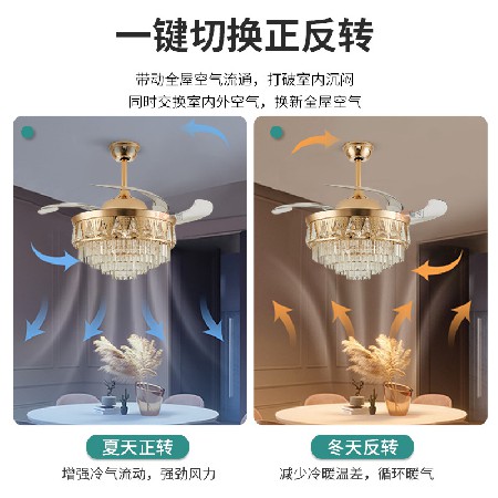 輕奢水晶吊扇燈 支持米家智能隱形風扇燈餐廳展廳客廳變頻電扇燈