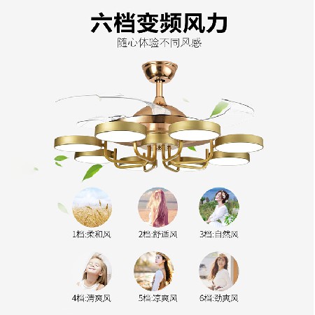 多頭大風(fēng)力輕奢風(fēng)扇燈后現(xiàn)代簡約客廳燈風(fēng)扇燈酒店餐廳隱形吊扇燈