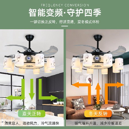新中式變頻吊扇燈簡約家用禪意電風(fēng)扇天貓精靈小愛智能語音風(fēng)扇燈