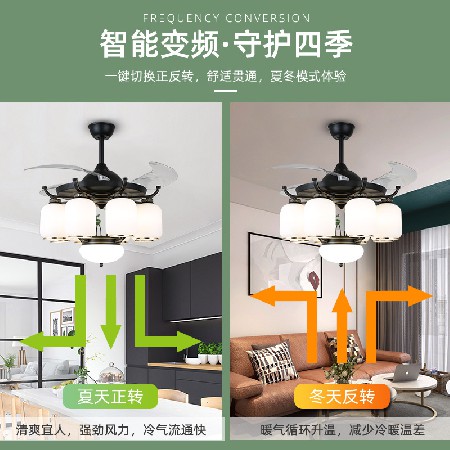 新中式客廳隱形風(fēng)扇燈家用一體帶燈電扇中國風(fēng)餐廳臥室?guī)麸L(fēng)扇